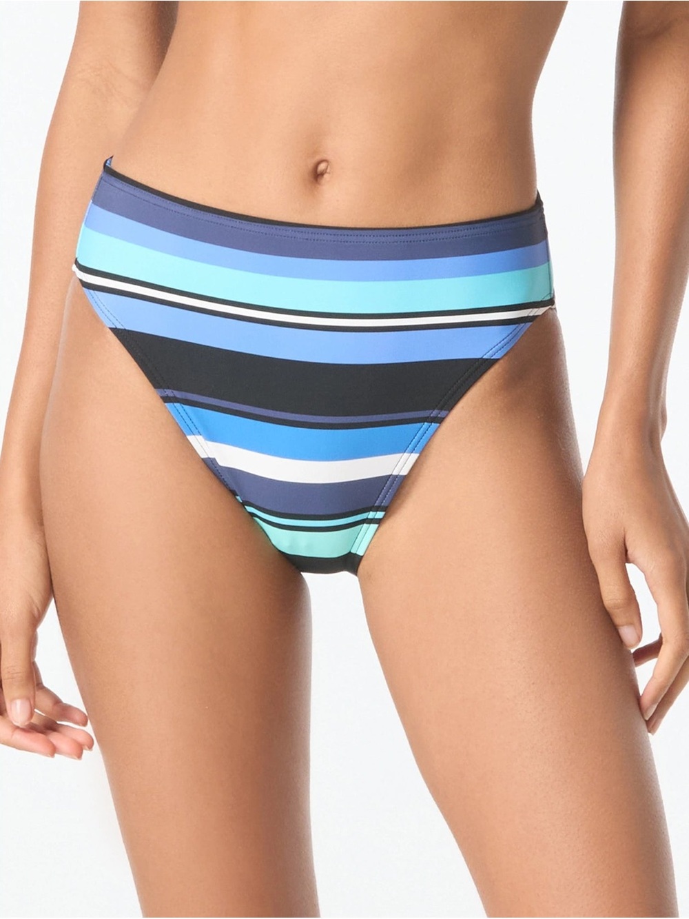 MICHAEL Michael Kors Women’s High-Leg Bikini Bottoms - Black/Blue
